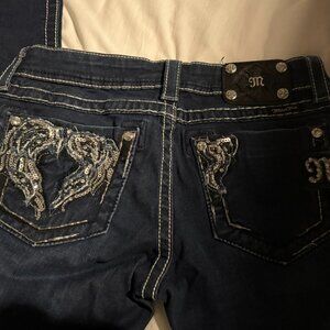 Miss Me Dark Wash Jeggings Embellished Pockets Size 28